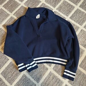 Aerie OFFLINE Navy and White Cropped Sweatshirt